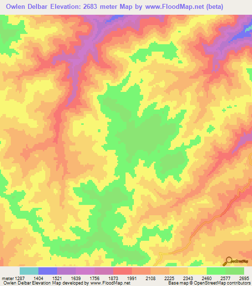 Owlen Delbar,Iran Elevation Map