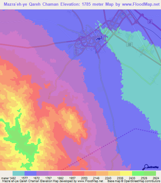 Mazra`eh-ye Qareh Chaman,Iran Elevation Map