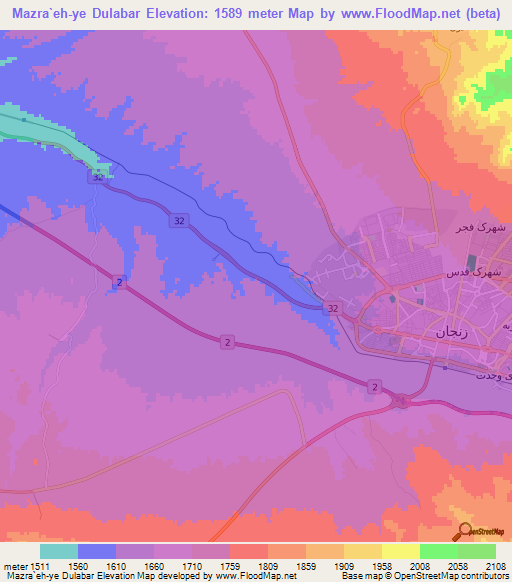Mazra`eh-ye Dulabar,Iran Elevation Map