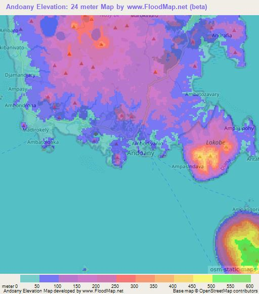 Andoany,Madagascar Elevation Map