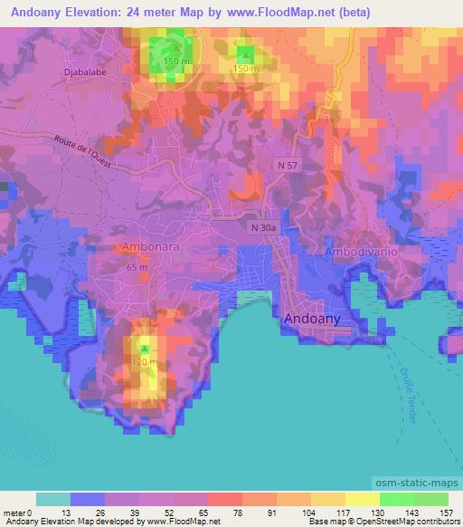 Andoany,Madagascar Elevation Map