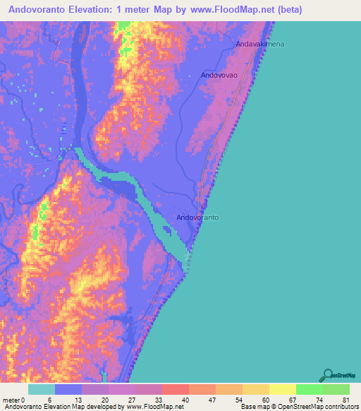 Andovoranto,Madagascar Elevation Map