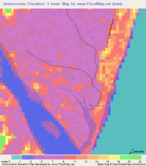 Andovoranto,Madagascar Elevation Map