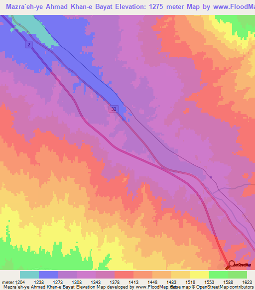 Mazra`eh-ye Ahmad Khan-e Bayat,Iran Elevation Map