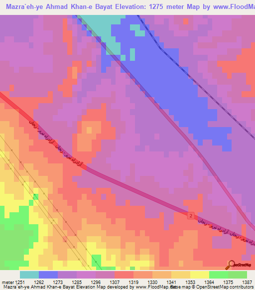 Mazra`eh-ye Ahmad Khan-e Bayat,Iran Elevation Map