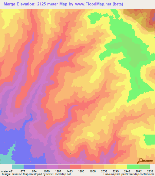 Marga,Iran Elevation Map