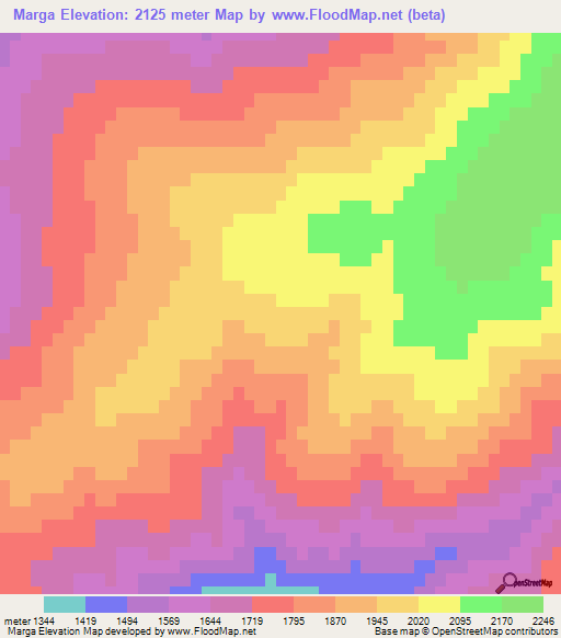 Marga,Iran Elevation Map