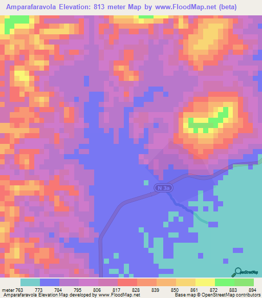 Amparafaravola,Madagascar Elevation Map