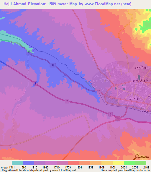 Hajji Ahmad,Iran Elevation Map