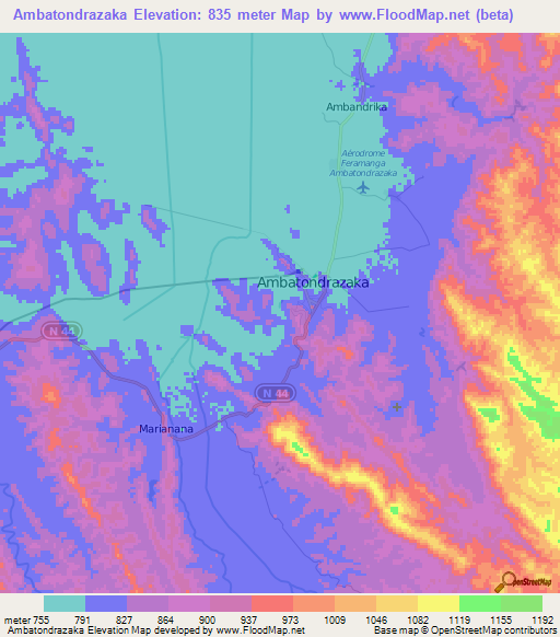 Ambatondrazaka,Madagascar Elevation Map