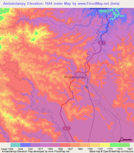 Ambatolampy,Madagascar Elevation Map