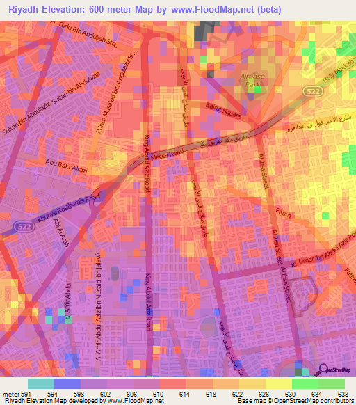 Riyadh,Saudi Arabia Elevation Map