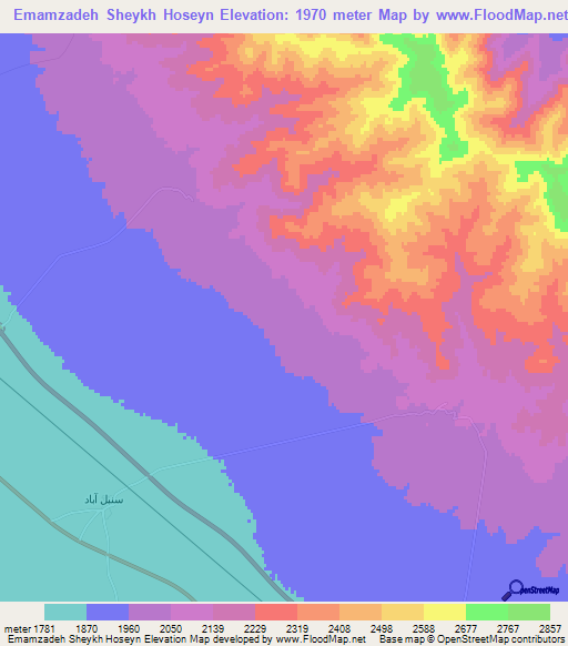 Emamzadeh Sheykh Hoseyn,Iran Elevation Map