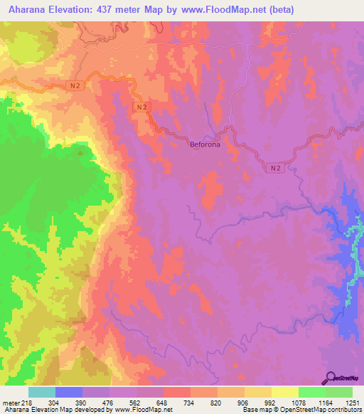 Aharana,Madagascar Elevation Map