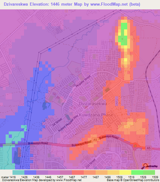 Dzivareskwa,Zimbabwe Elevation Map