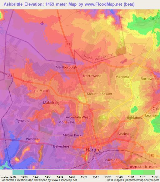 Ashbrittle,Zimbabwe Elevation Map