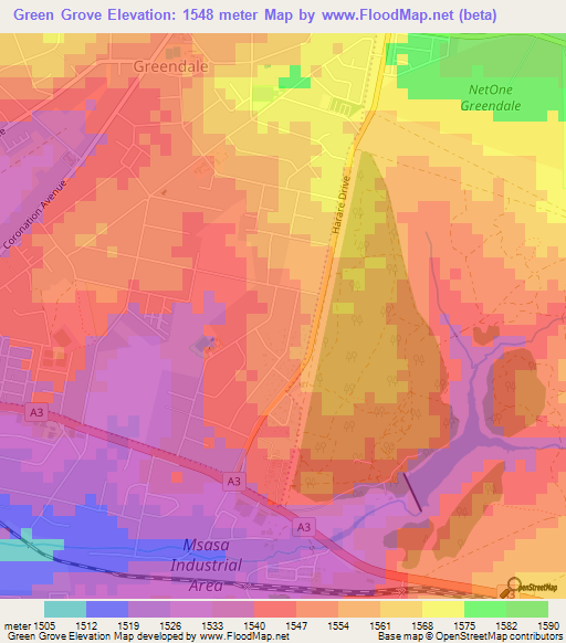 Green Grove,Zimbabwe Elevation Map