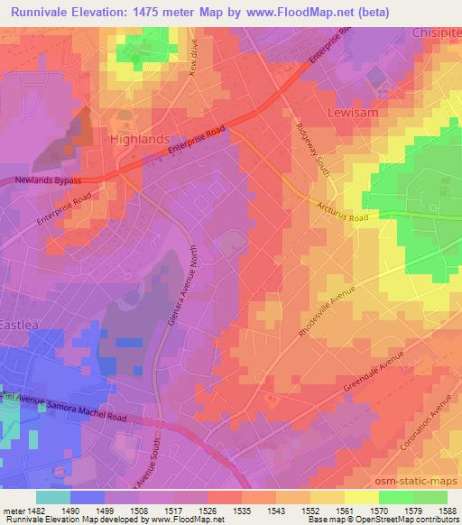 Runnivale,Zimbabwe Elevation Map