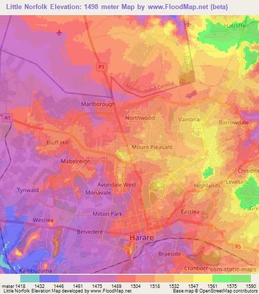 Little Norfolk,Zimbabwe Elevation Map