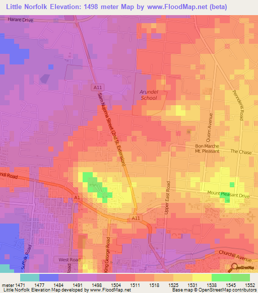 Little Norfolk,Zimbabwe Elevation Map