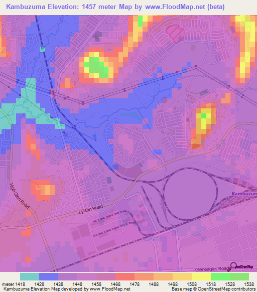 Kambuzuma,Zimbabwe Elevation Map