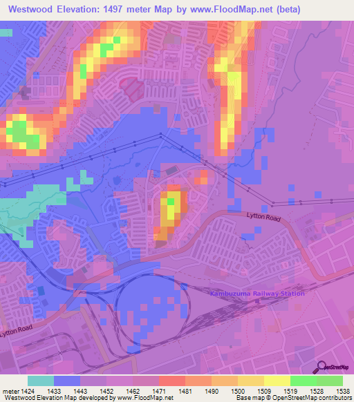 Westwood,Zimbabwe Elevation Map