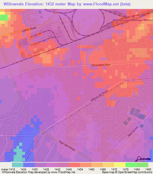 Willowvale,Zimbabwe Elevation Map