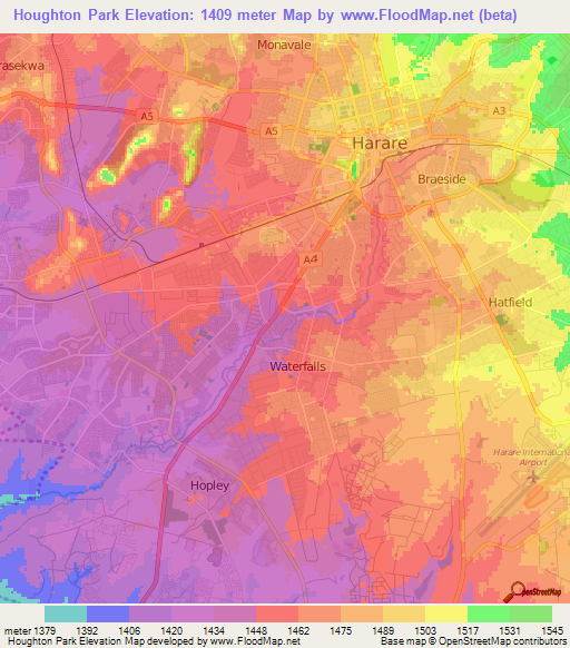 Houghton Park,Zimbabwe Elevation Map