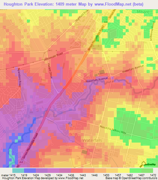 Houghton Park,Zimbabwe Elevation Map