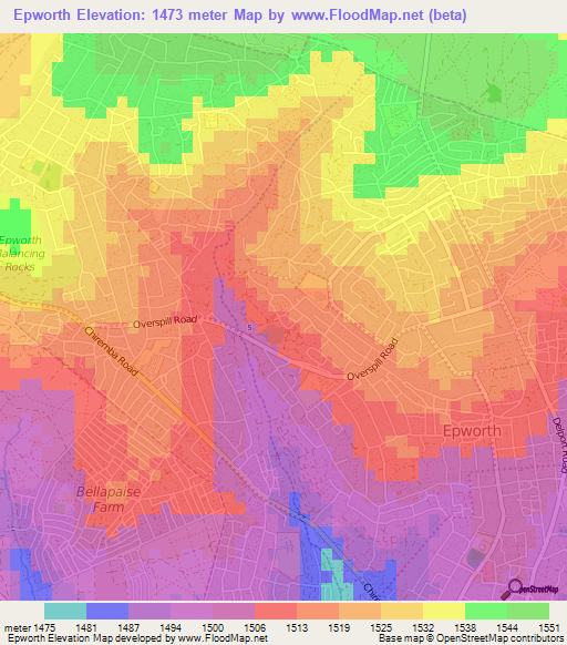 Epworth,Zimbabwe Elevation Map