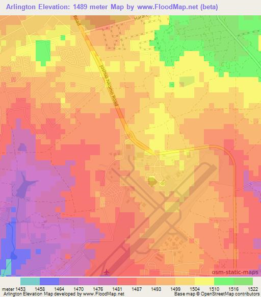 Arlington,Zimbabwe Elevation Map