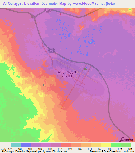 Al Qurayyat,Saudi Arabia Elevation Map