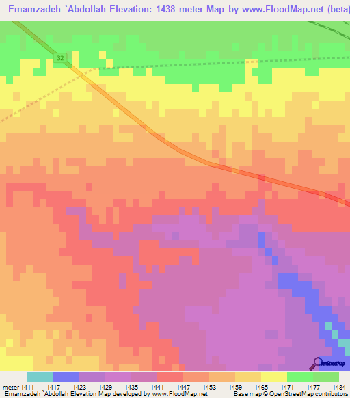 Emamzadeh `Abdollah,Iran Elevation Map