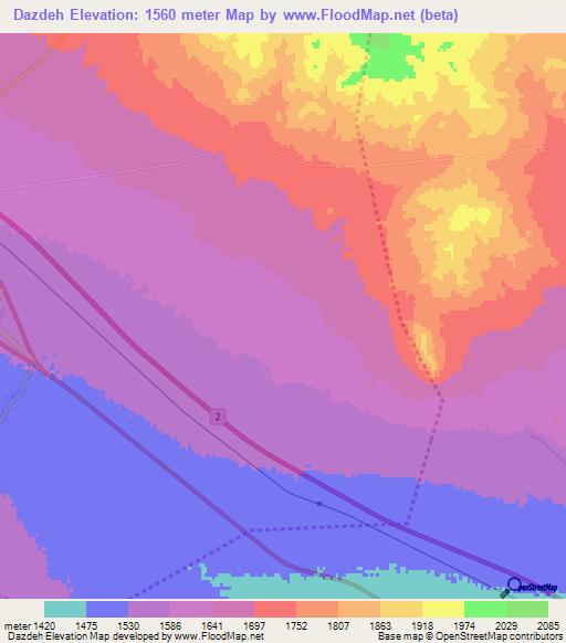 Dazdeh,Iran Elevation Map