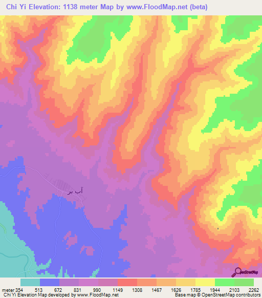 Chi Yi,Iran Elevation Map