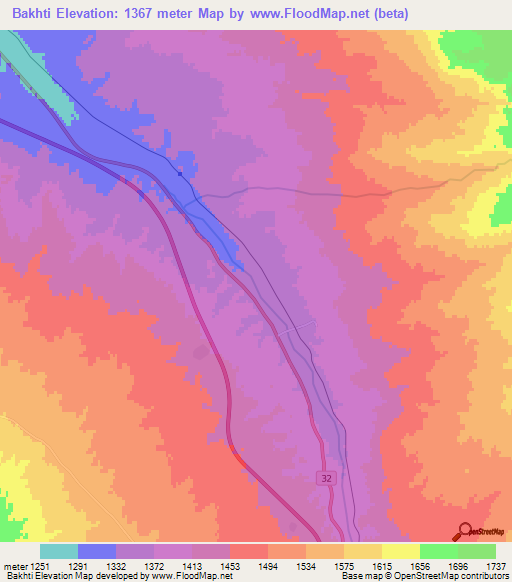 Bakhti,Iran Elevation Map