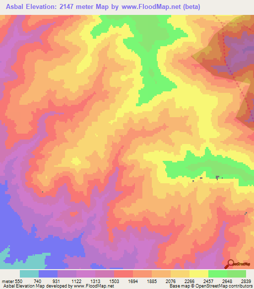 Asbal,Iran Elevation Map