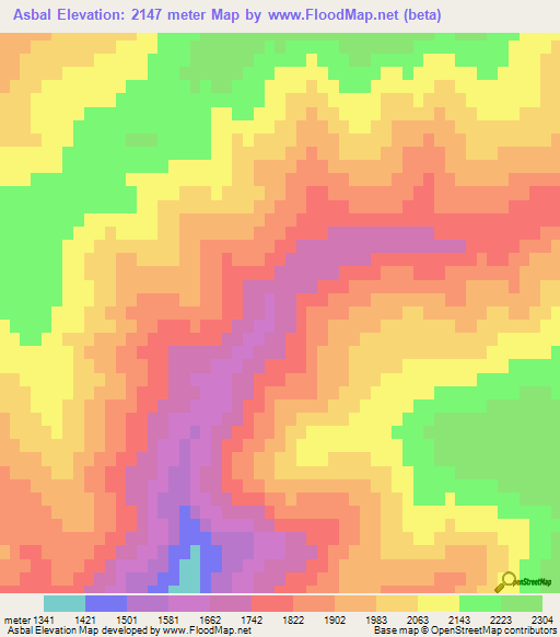 Asbal,Iran Elevation Map