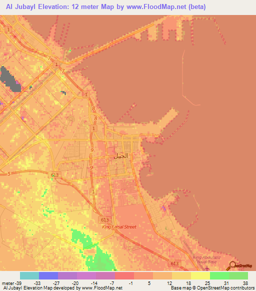Al Jubayl,Saudi Arabia Elevation Map