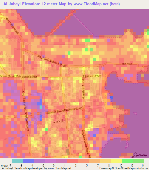 Al Jubayl,Saudi Arabia Elevation Map