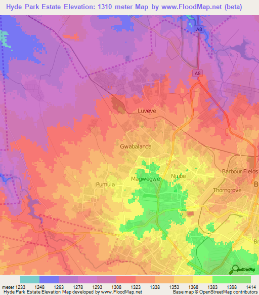 Hyde Park Estate,Zimbabwe Elevation Map
