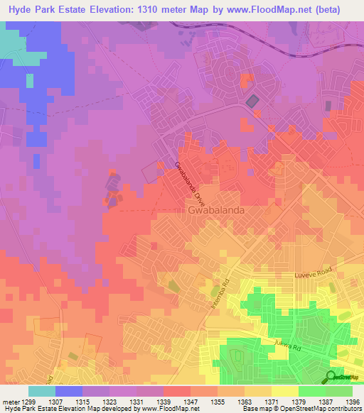 Hyde Park Estate,Zimbabwe Elevation Map