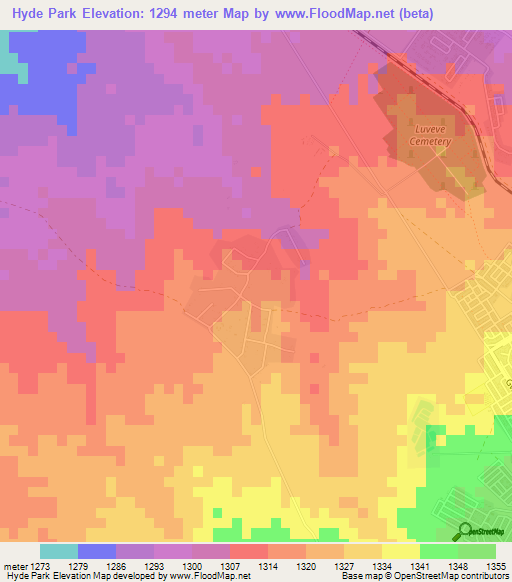 Hyde Park,Zimbabwe Elevation Map