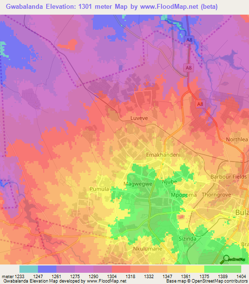 Gwabalanda,Zimbabwe Elevation Map