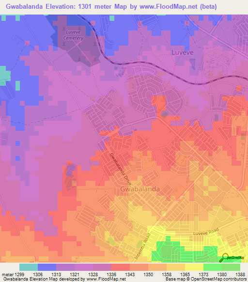 Gwabalanda,Zimbabwe Elevation Map