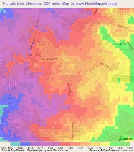 Pumula East,Zimbabwe Elevation Map