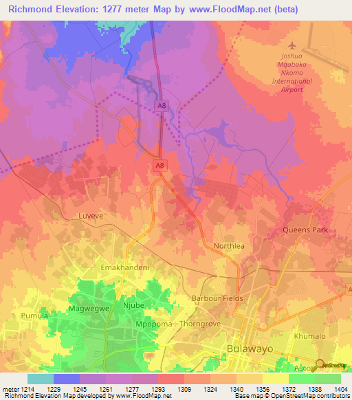 Richmond,Zimbabwe Elevation Map