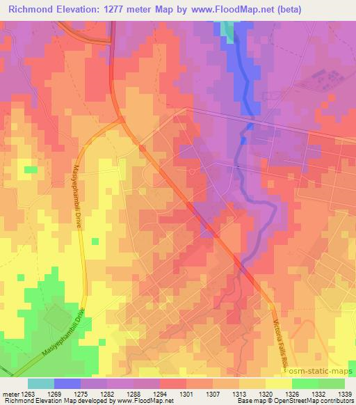 Richmond,Zimbabwe Elevation Map