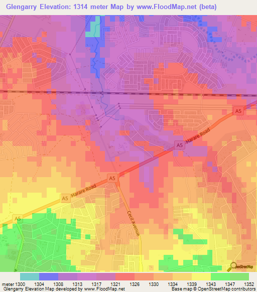 Glengarry,Zimbabwe Elevation Map