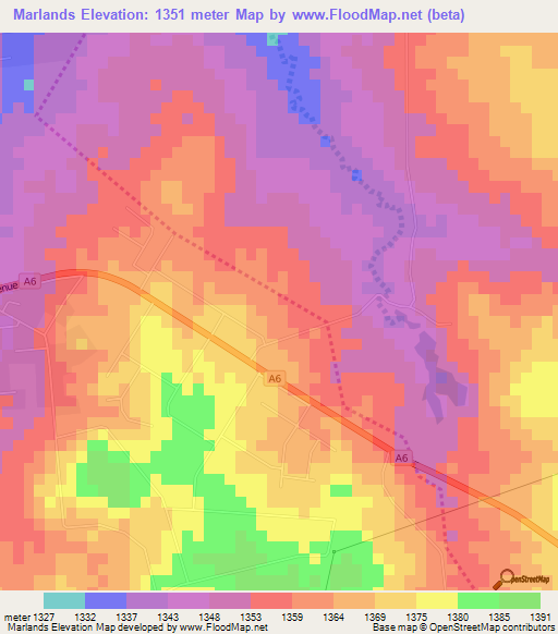 Marlands,Zimbabwe Elevation Map